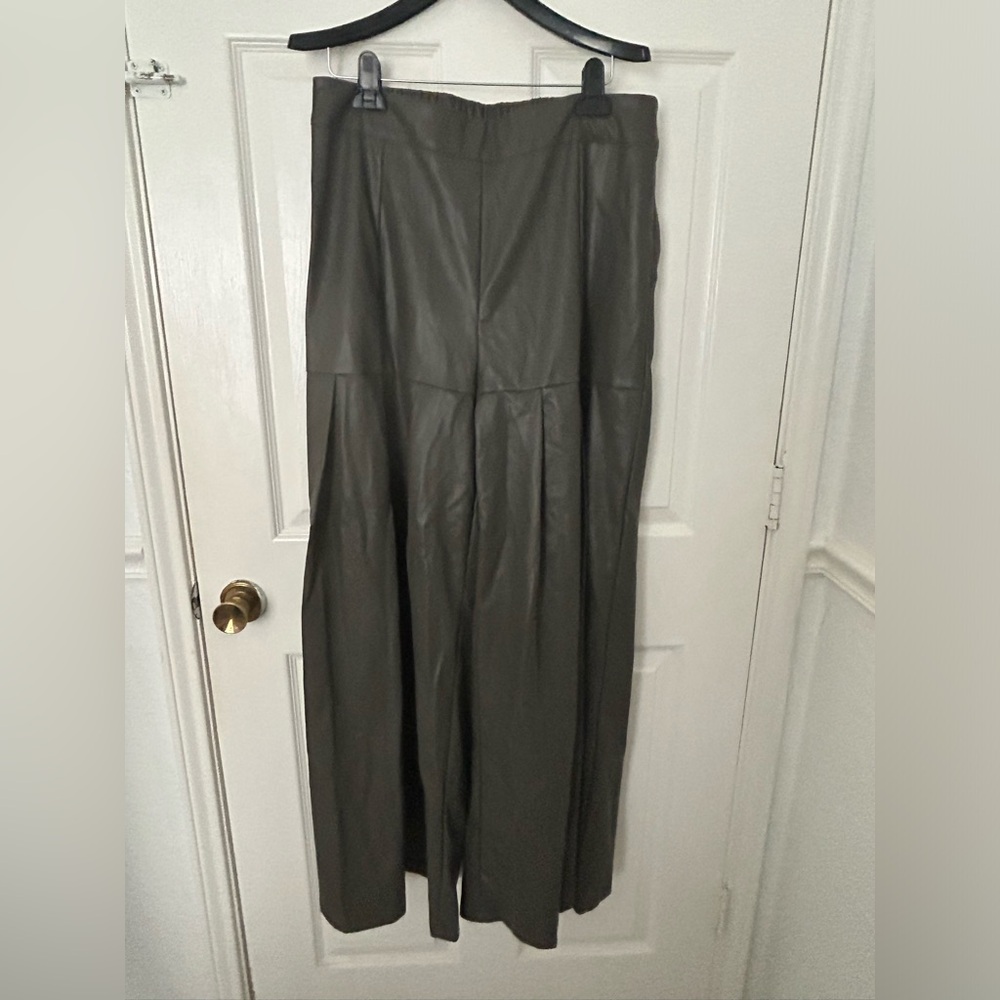 STYLEWE Olive Green Wide Leg Faux Leather Pants